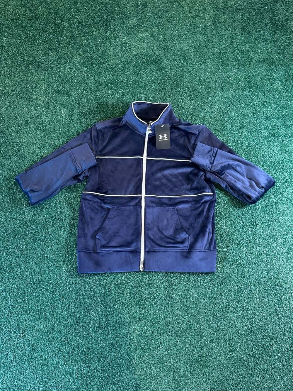 Under Armour UA Velour Track Jacket Size M Navy Full Zip
